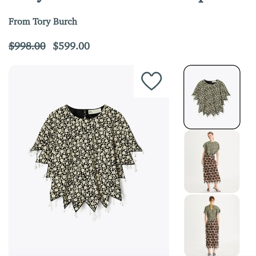 Tory Burch Black and Cream Floral Beaded Hem Blouse - Picture 6 of 6